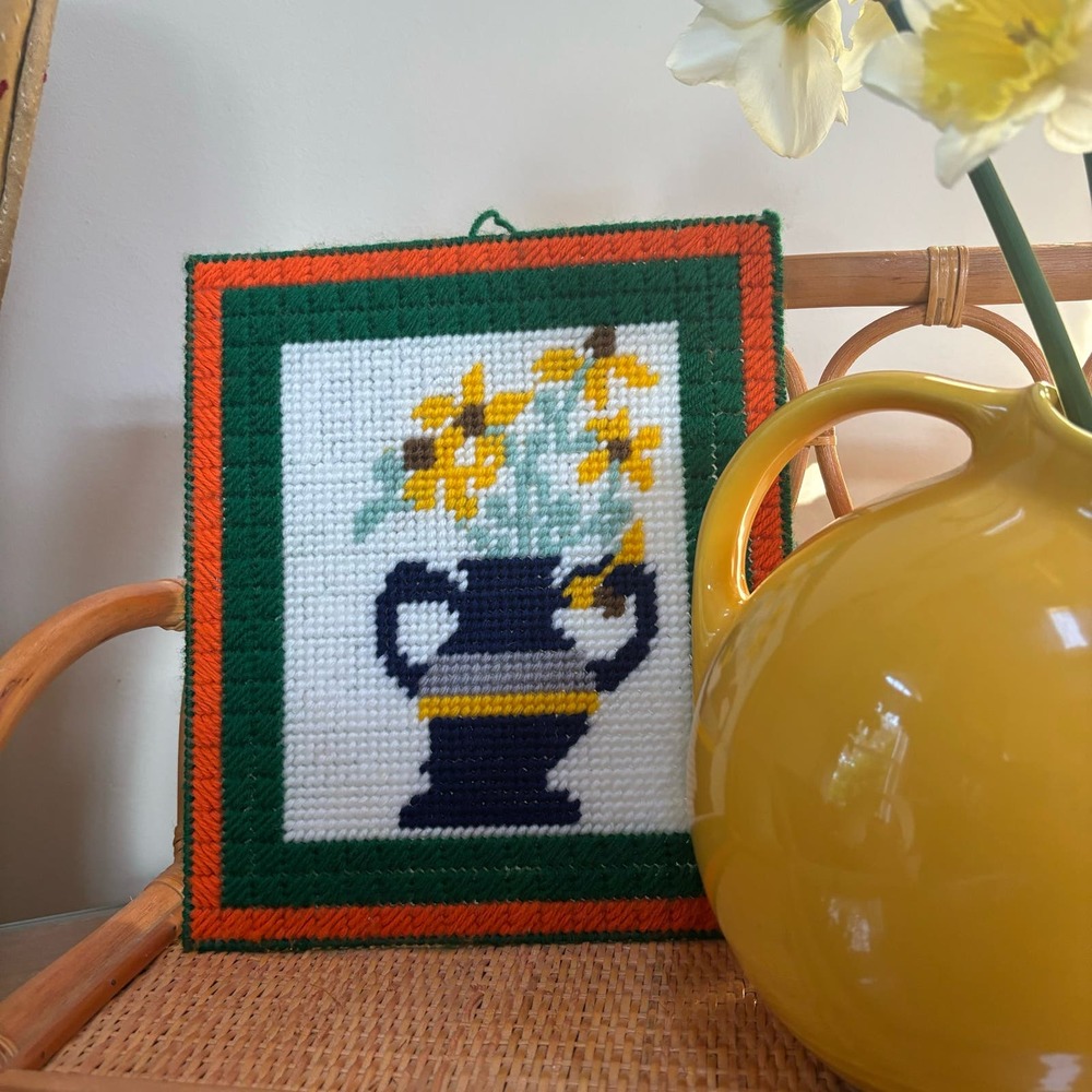 Vintage Yellow Flower cross stitch Artwork